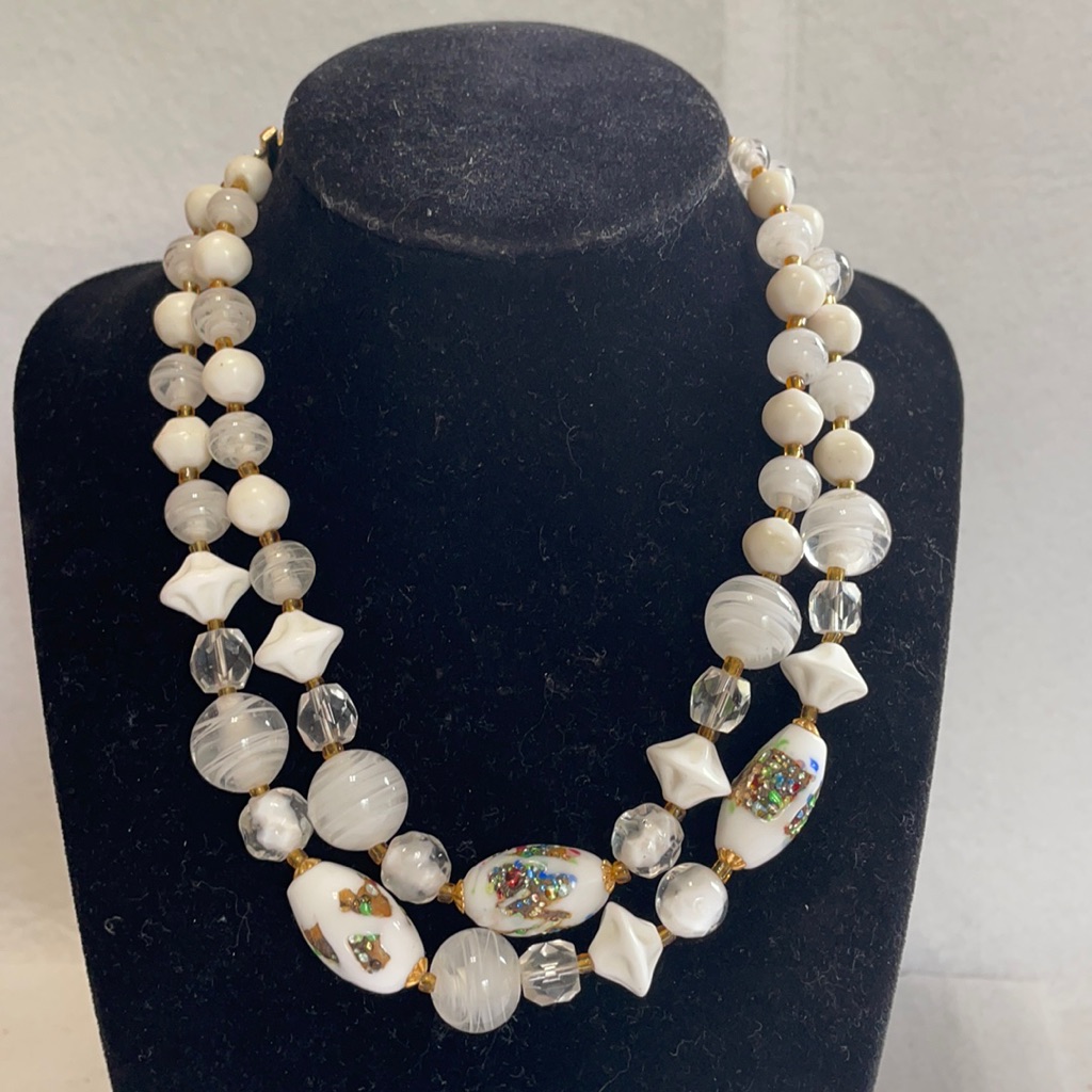 Vintage Japan Double Strand Glass Bead Necklace 14”-16.5”